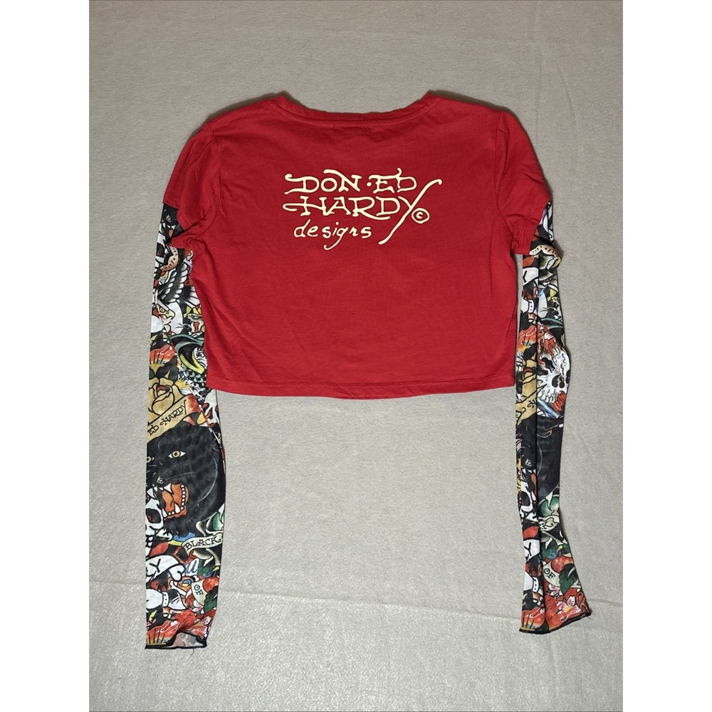 Ed Hardy Tattoo Graphic Y2K Festival Biker Crop Top Size Medium - Picture 5 of 5